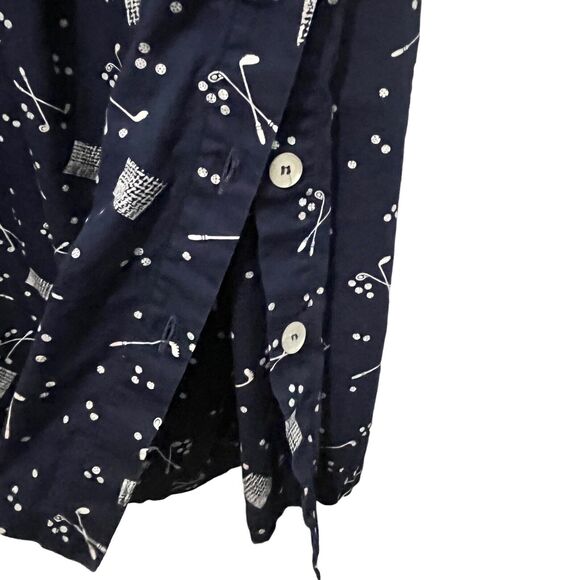 90s Golf Print Skirt Side Button Midi to Maxi Blue White Vintage SZ S 10 Cotton - Picture 3 of 15